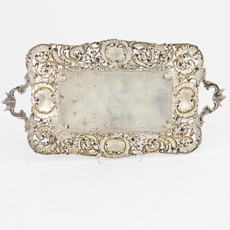 Two silver platters, presumably Wilhelm Weinranck, Hanau, and mock marks, Hanau, Germany, late 19th century.