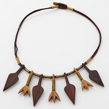 Vivianna Torun Bülow-Hübe, a leather, wood and copper necklace, executed in her workshop ca 1948,