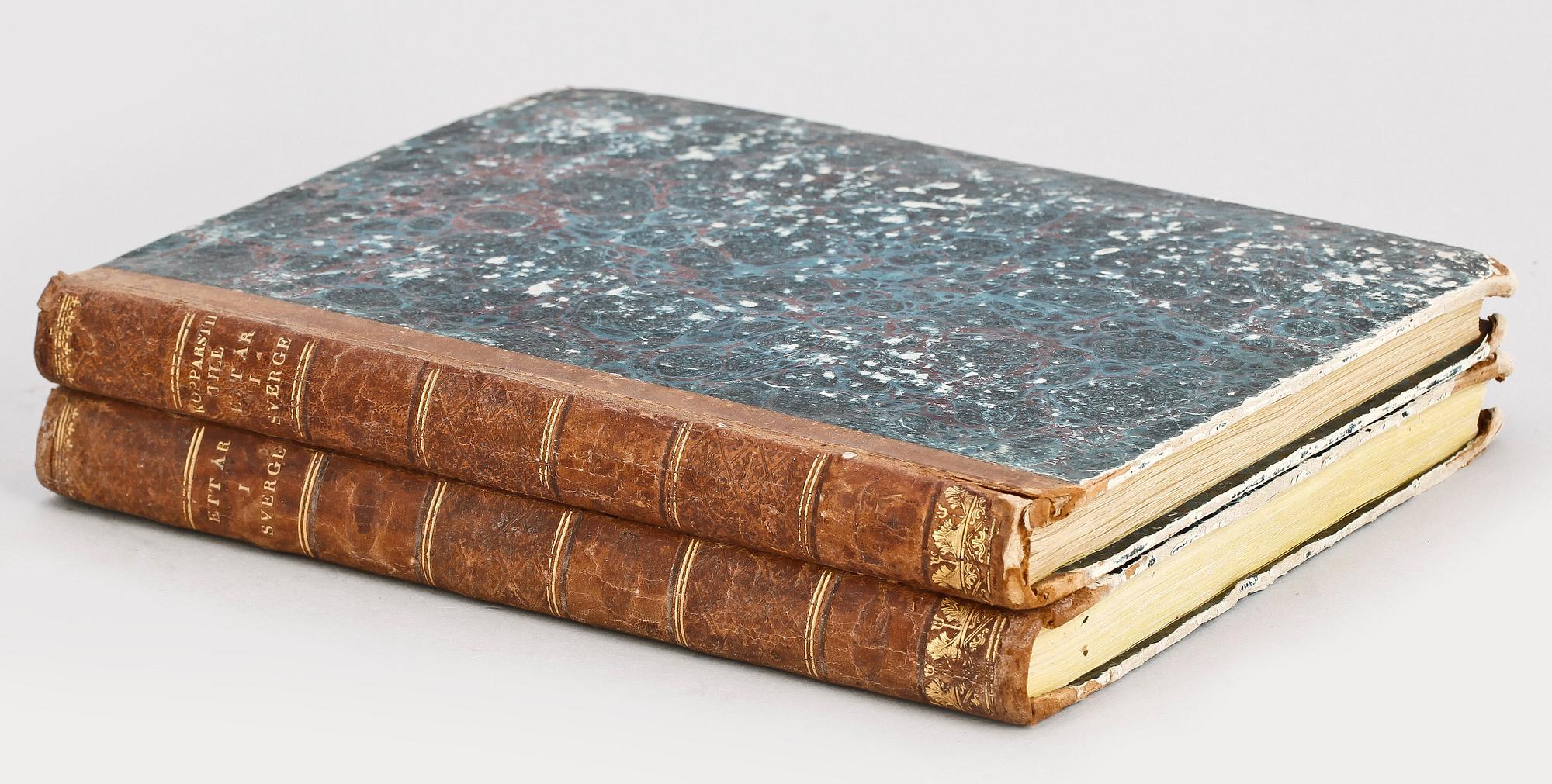BOKVERK, 2 vol, "Ett år i Sverige, taflor af Svenska Almogens klädedrägt, ..." av Sandberg, Grafström, Forsell, Stockholm 1827.