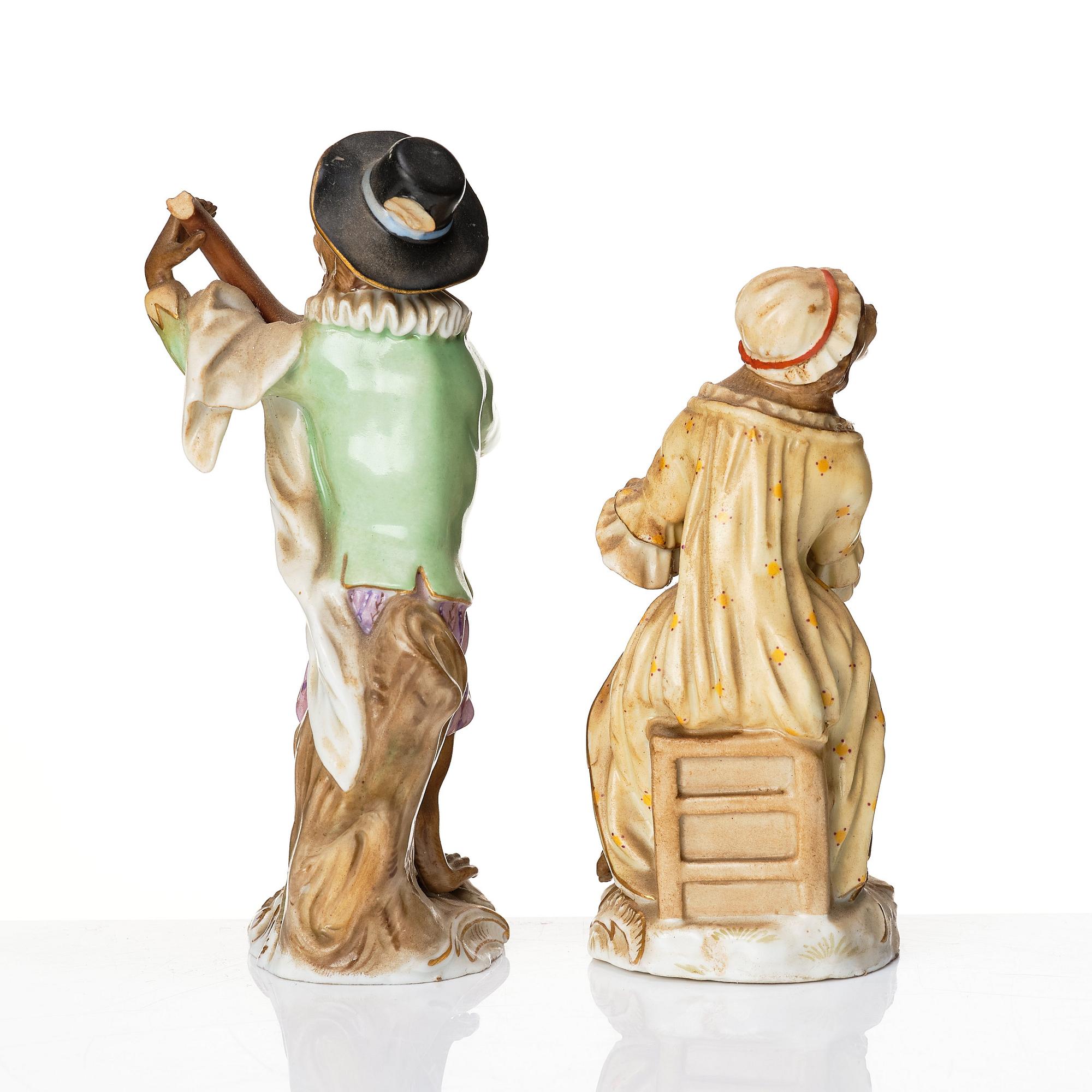 Figuriner, åtta stycken, porslin. Meissen, 1800-talets senare del. "Affenkapelle".