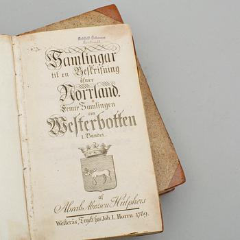 BOKVERK, I-V i 7 vol, "Beskrifning öfwer Norrland", Abraham Abrahamsson Hülphers. 1700-tal samt 1900-tal.