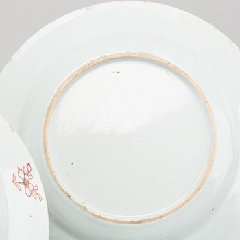 Two chinese porcelain dishes and one plate, 18th century.