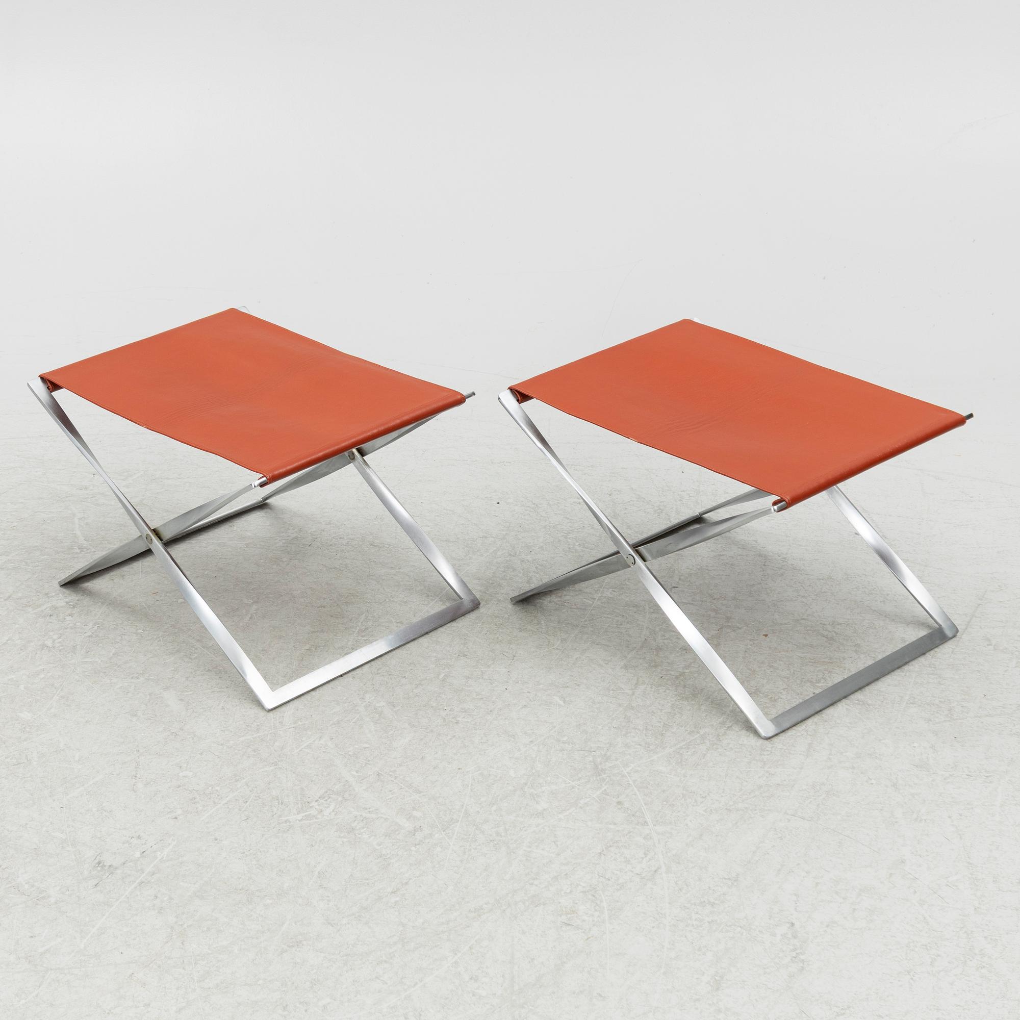 Poul Kjaerholm, stools, a pair, "PK 91", Fritz Hansen, Denmark.