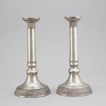 A pair of pewter candlesticks by Johan B Sundberg, around 1800.