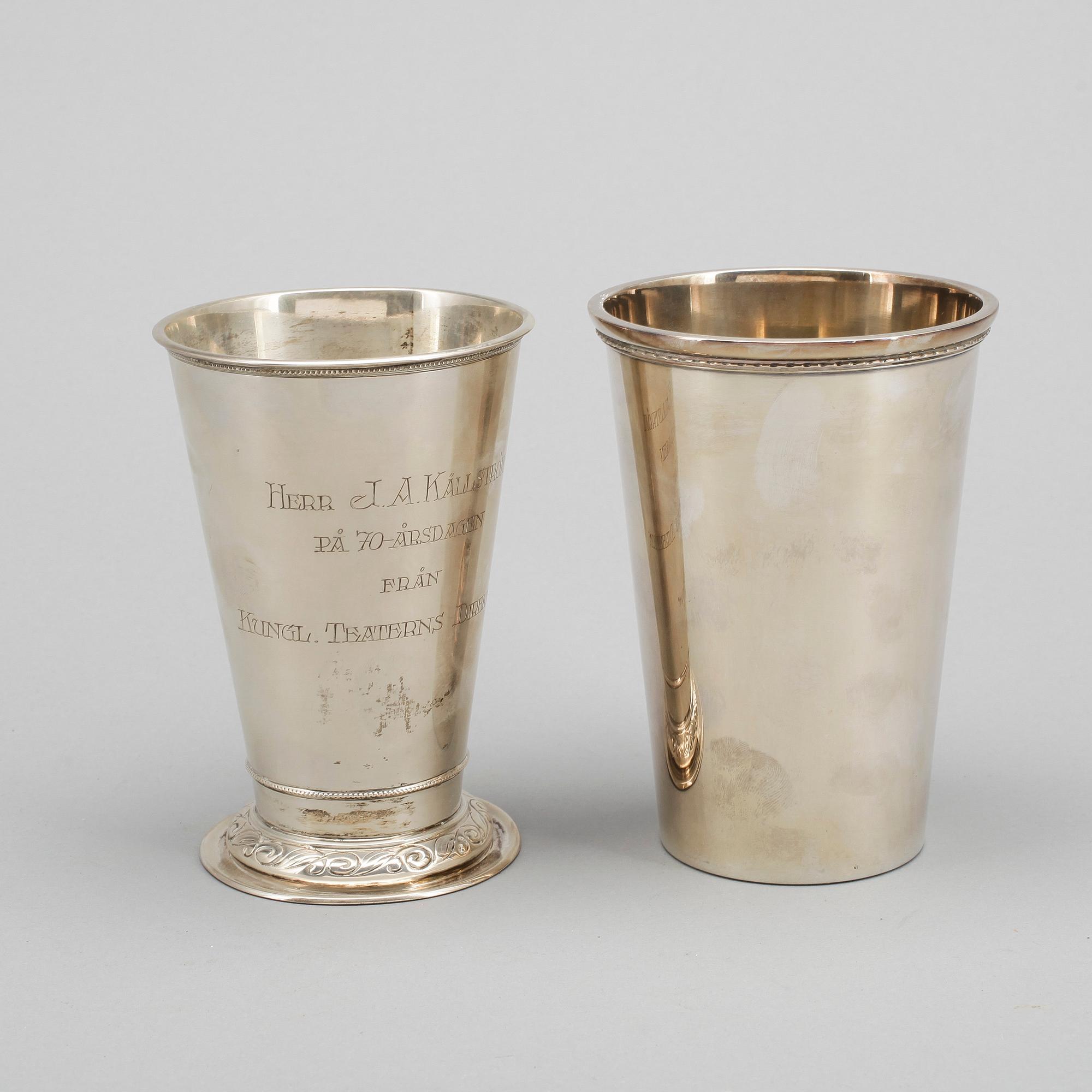 BÄGARE, 2st, silver, SA Gillgren, GAB, Stockholm, 1966. Vikt ca 546.