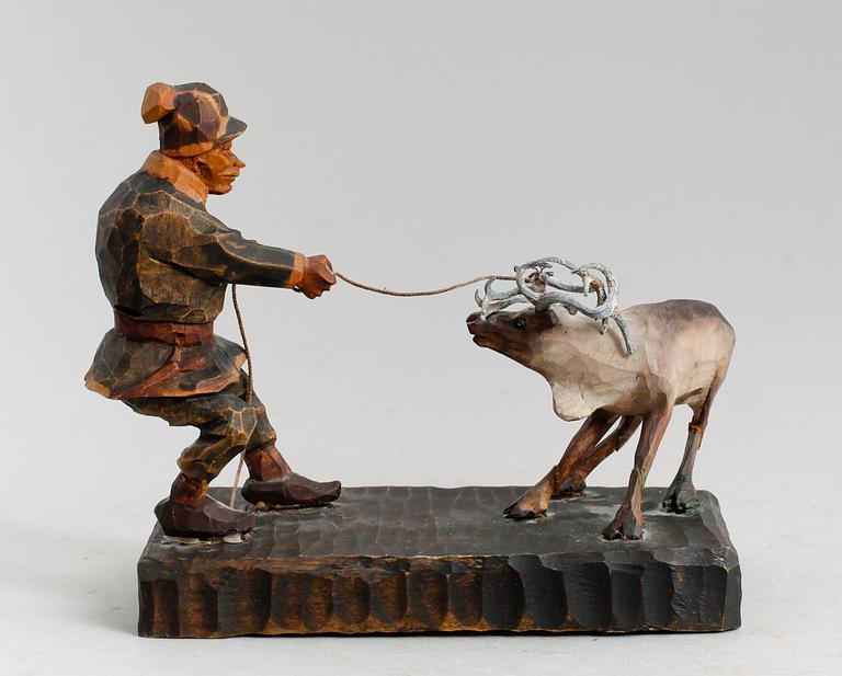 SKULPTUR, trä, 1900-talets mitt, monomgramsignerad E.N.