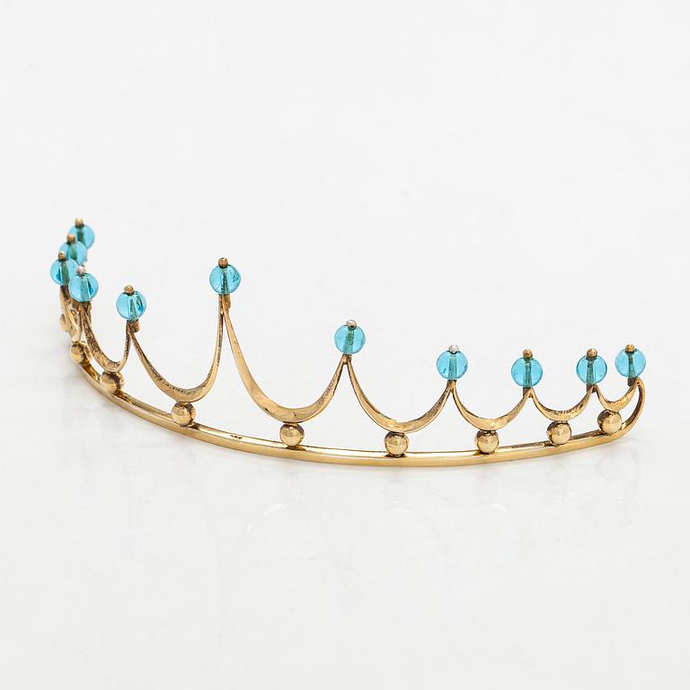 A gilded sterling silver tiara with topazes.