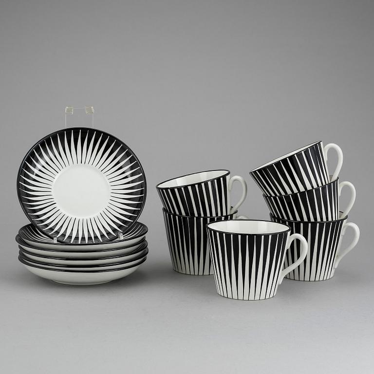 TEKOPPAR MED FAT, 6 delar, "Zebra" Eugen Trost, Upsala-Ekeby Gefle, 1955-1967.