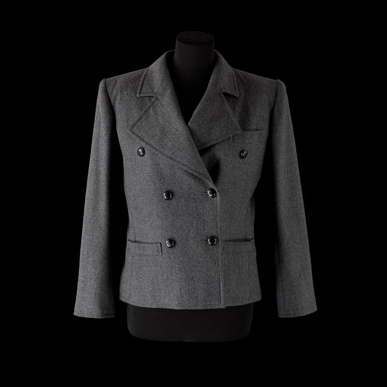A grey wool jacket by Yves Saint Laurent.