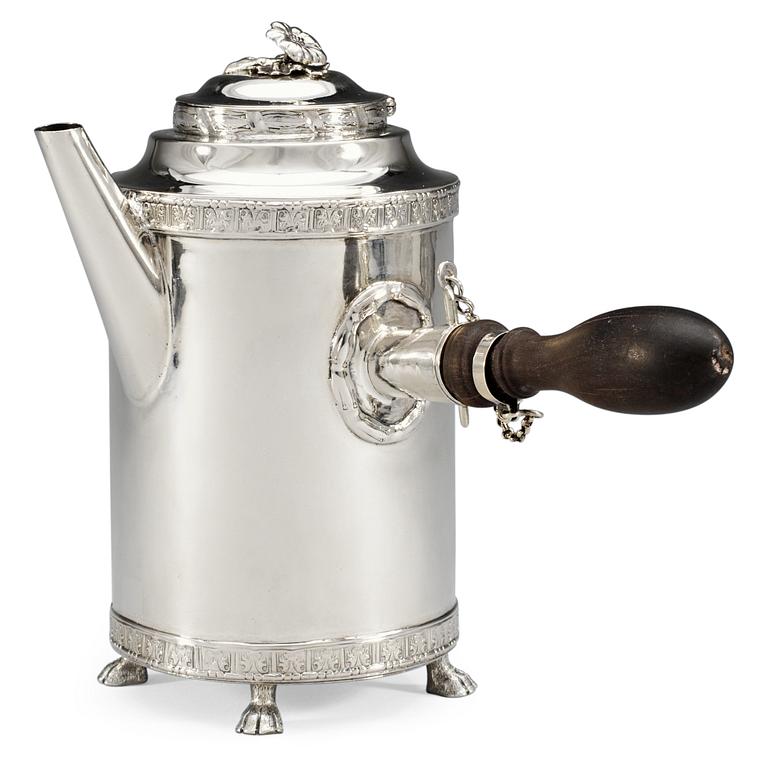 A Swedish 18th century silver coffee-pot, marks of Julius Marianus Bergs, Stockholm 1779.