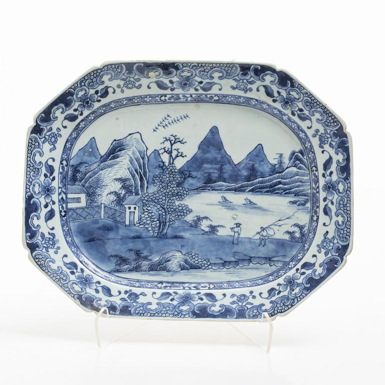 Three blue and white porcelain serving dishes, China, Qianlong (1736-95).