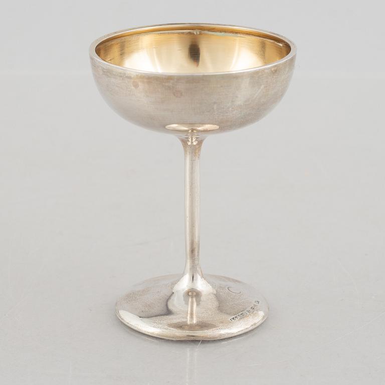 Six cocktail glasses, silver, KG MGAB Uppsala, 1919-1930.