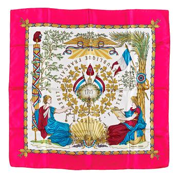 1330. HERMÈS, scarf, "Liberté, egalité, fraternité republique Francais".