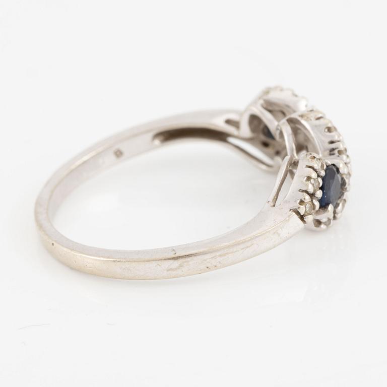 Ring, 14K white gold with sapphires and small eight-cut diamonds.