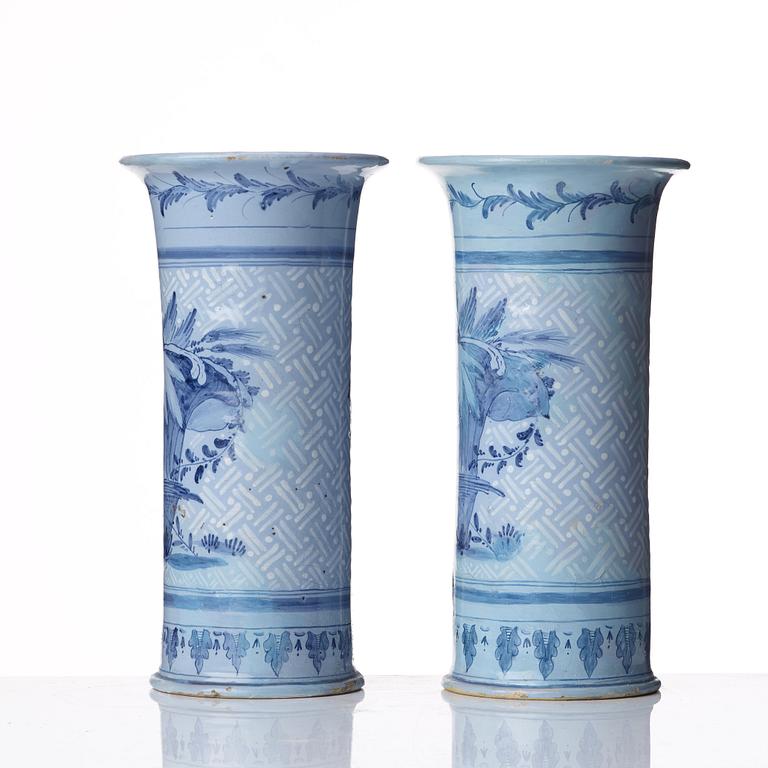 A pair of trumpet shaped Swedish faience vases, mid 18th Century.