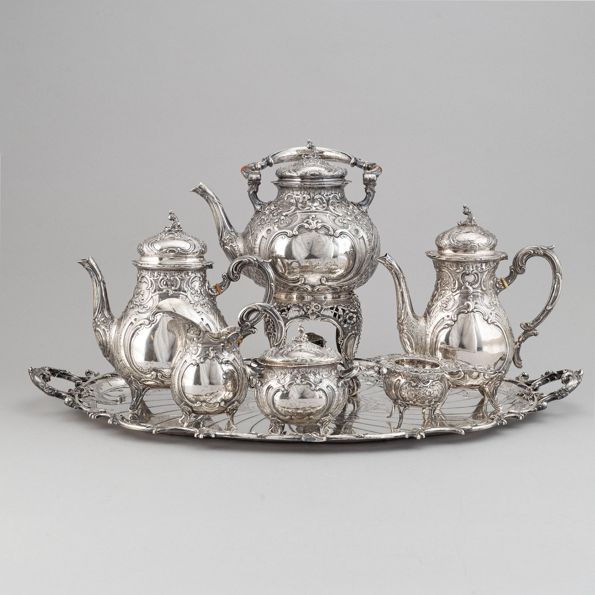 A German rococo style silver tea- and coffee service.