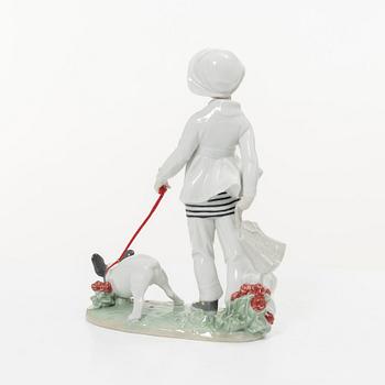 Lladró, three figurines,"Girl with French bulldog", "Girl with Dalmatians" and "Petals in the pond", Spain.