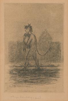 Hugo Simberg, linjeetsning och torrnål, signerad fecit.