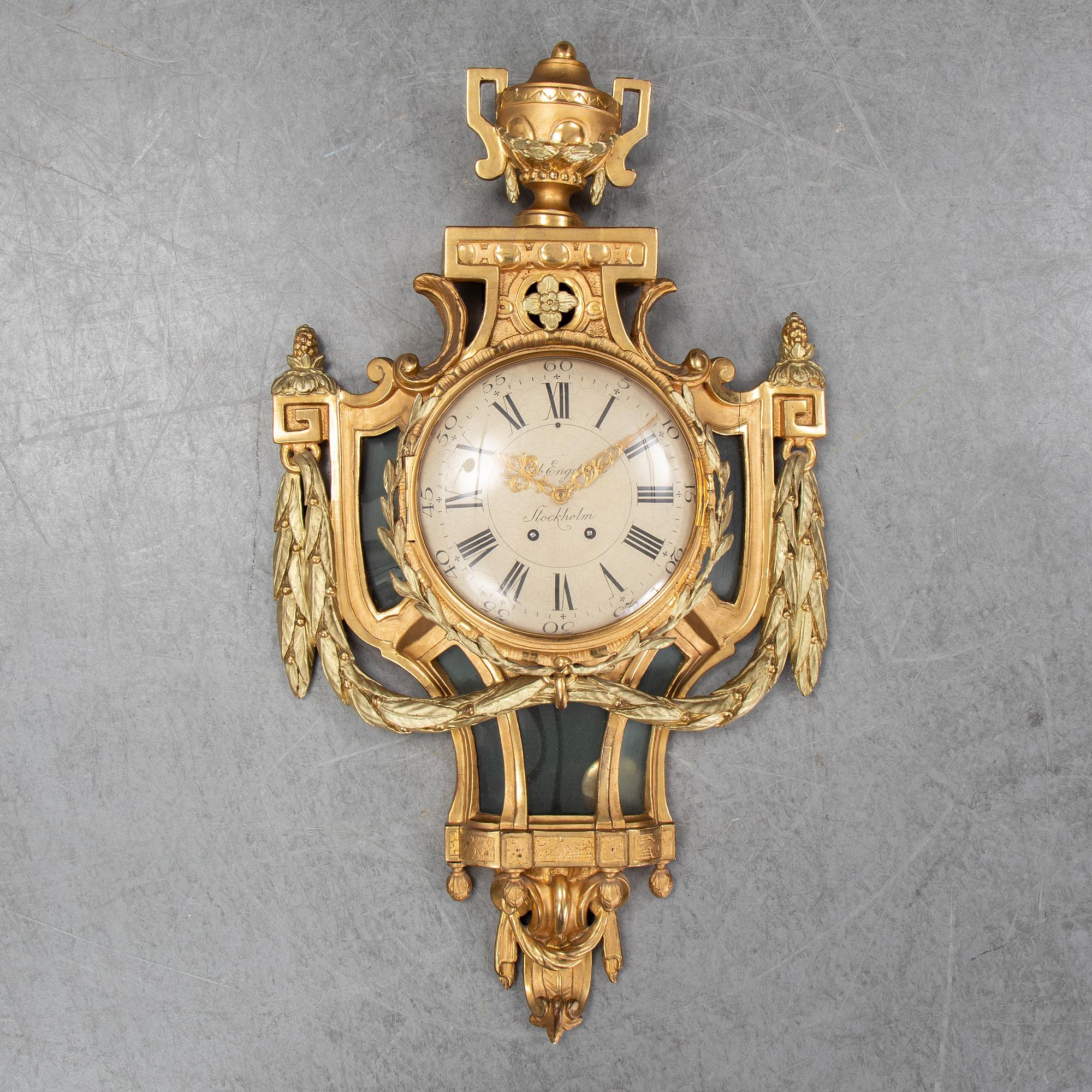 VÄGGPENDYL, gustaviansk stil, Rob. Engström, Stockholm, omkring år 1900.