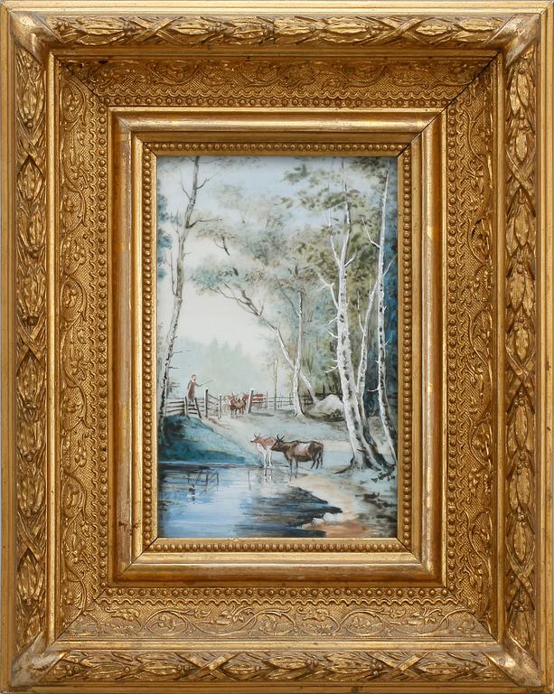 OKÄND KONSTNÄR, gouache på porslin, ej signerad, omkring sekelskiftet 1900.