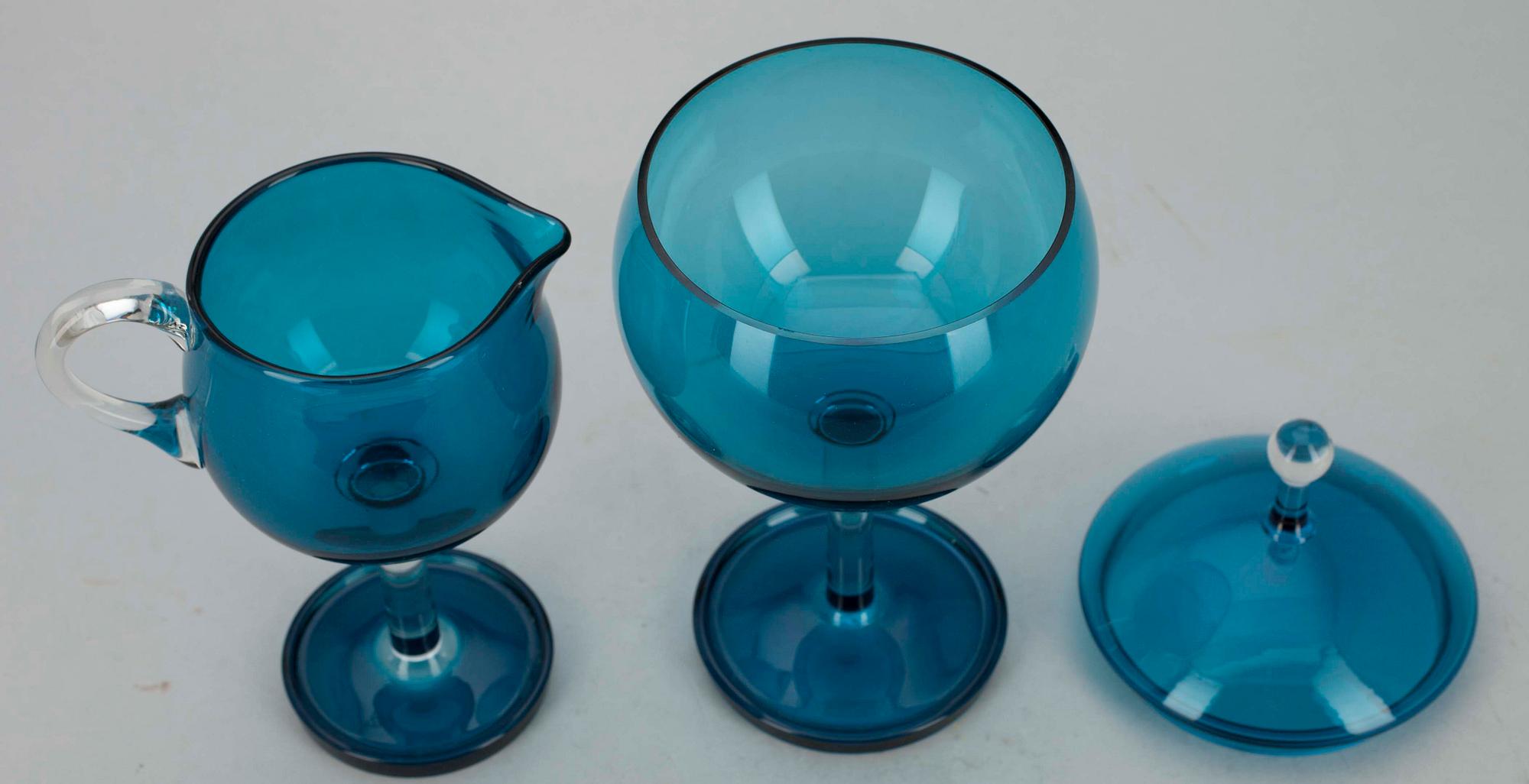 SOCKERSKÅL SAMT GRÄDDSNÄCKA, glas, "Harlekin" Nanny Still, Riihimäen Lasi, 1900-talets mitt.