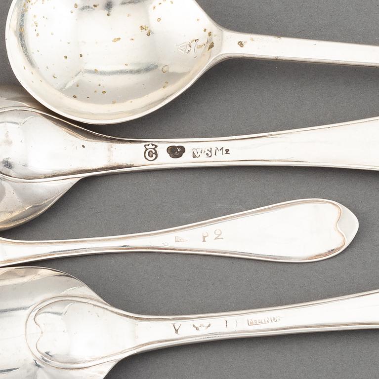 Four silver spoons, 18th/19th century.