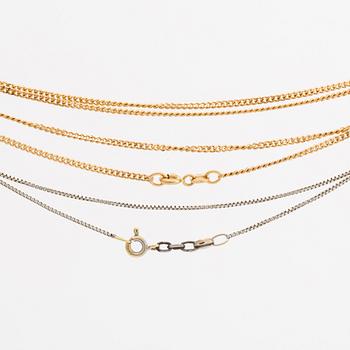 3 guldkedjor 18K guld och vitguld, pansarkedja, 12,5 g, längder ca 70, 40 och 25 cm.