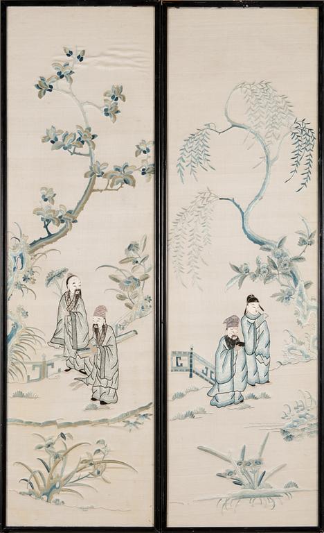 A pair of Chinese silk panels, 20th century.