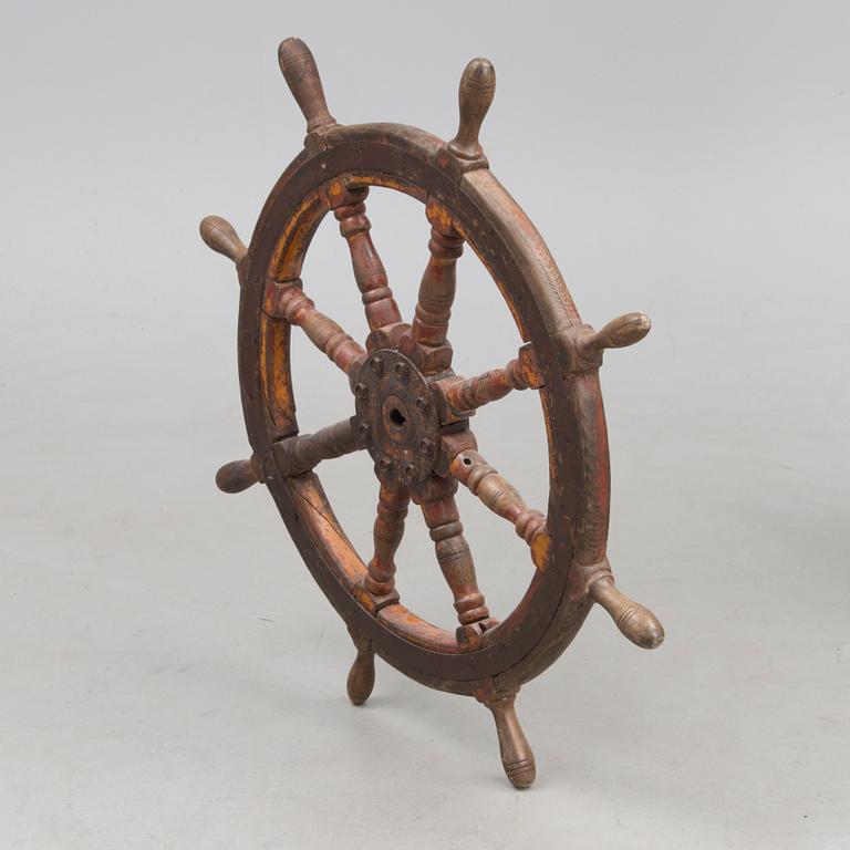 Nautical wooden steering wheel, 20th Century.