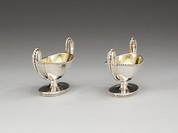 A pair of Swedish 18th century parcel-gilt salts, makers mark of Anders Fredrik Weise, Stockholm 1789.