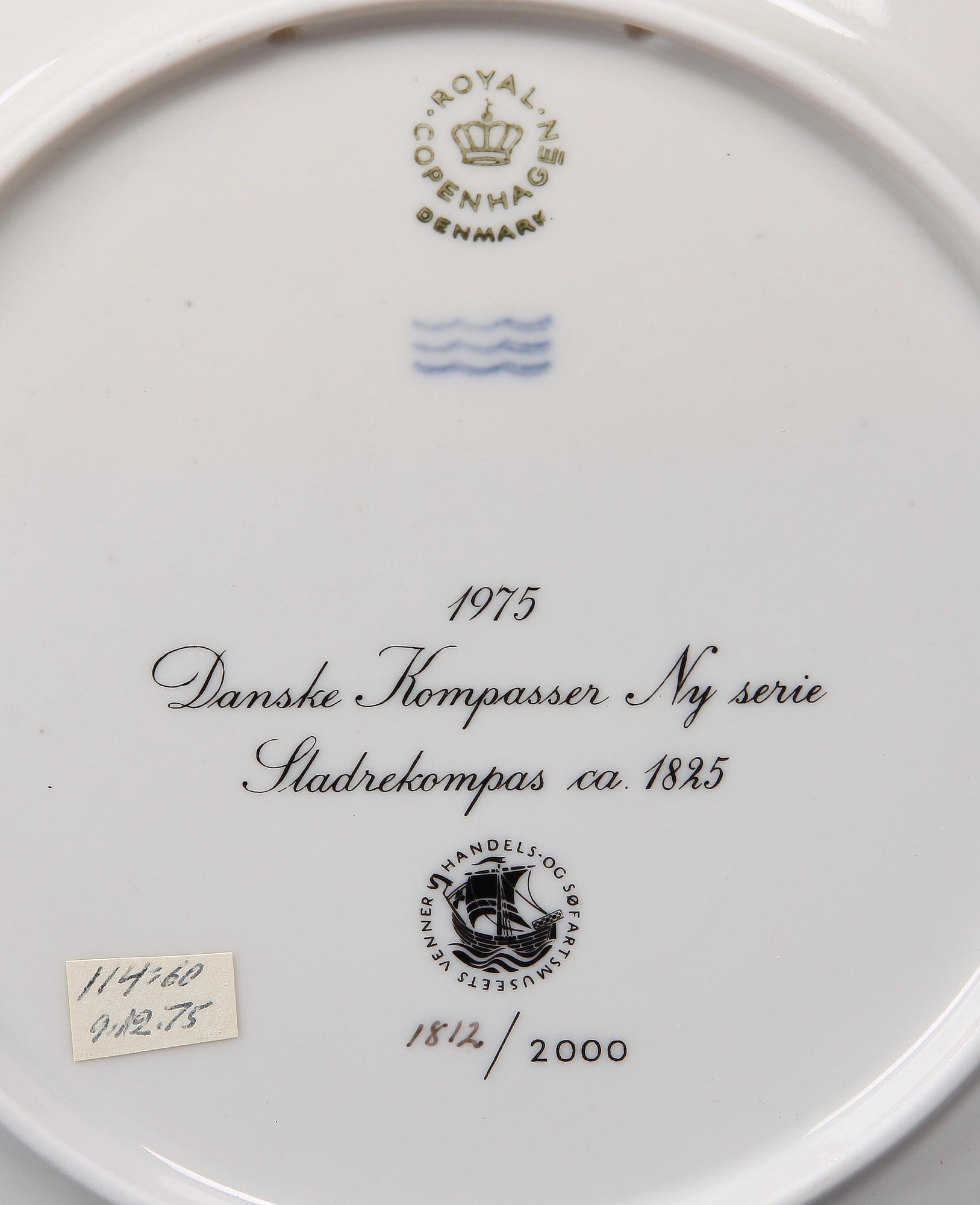 PARTI SAMLARTALLRIKAR, 5 st, porslin, "Danske kompasser 1975-78" resp "Jultallrik 1976", Royal Copenhagen.