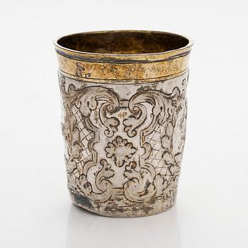 A Baroque parcel-gilt silver beaker, presumably by Timofei Silujanov, Moscow 1749.