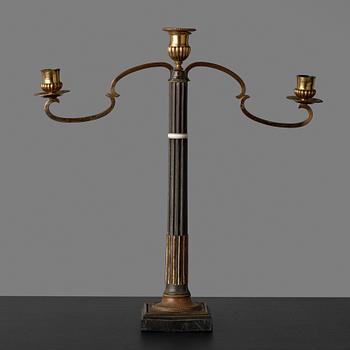 87. A late Gustavian circa 1800 three-light candelabra.