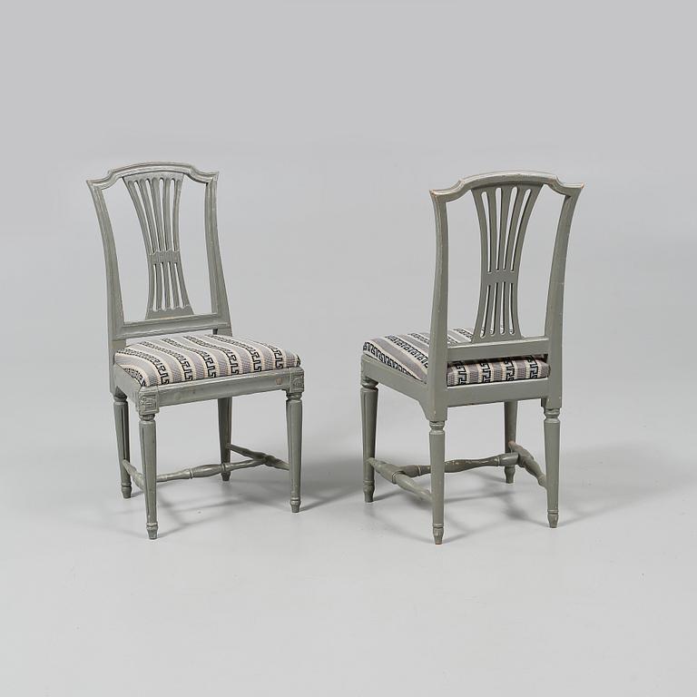 Six late Gustavian late 18th century chairs.