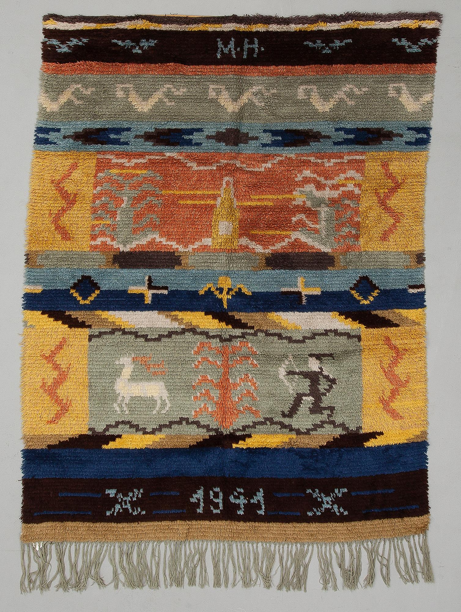 A Finnish long pile rug. Circa 196x148 cm.