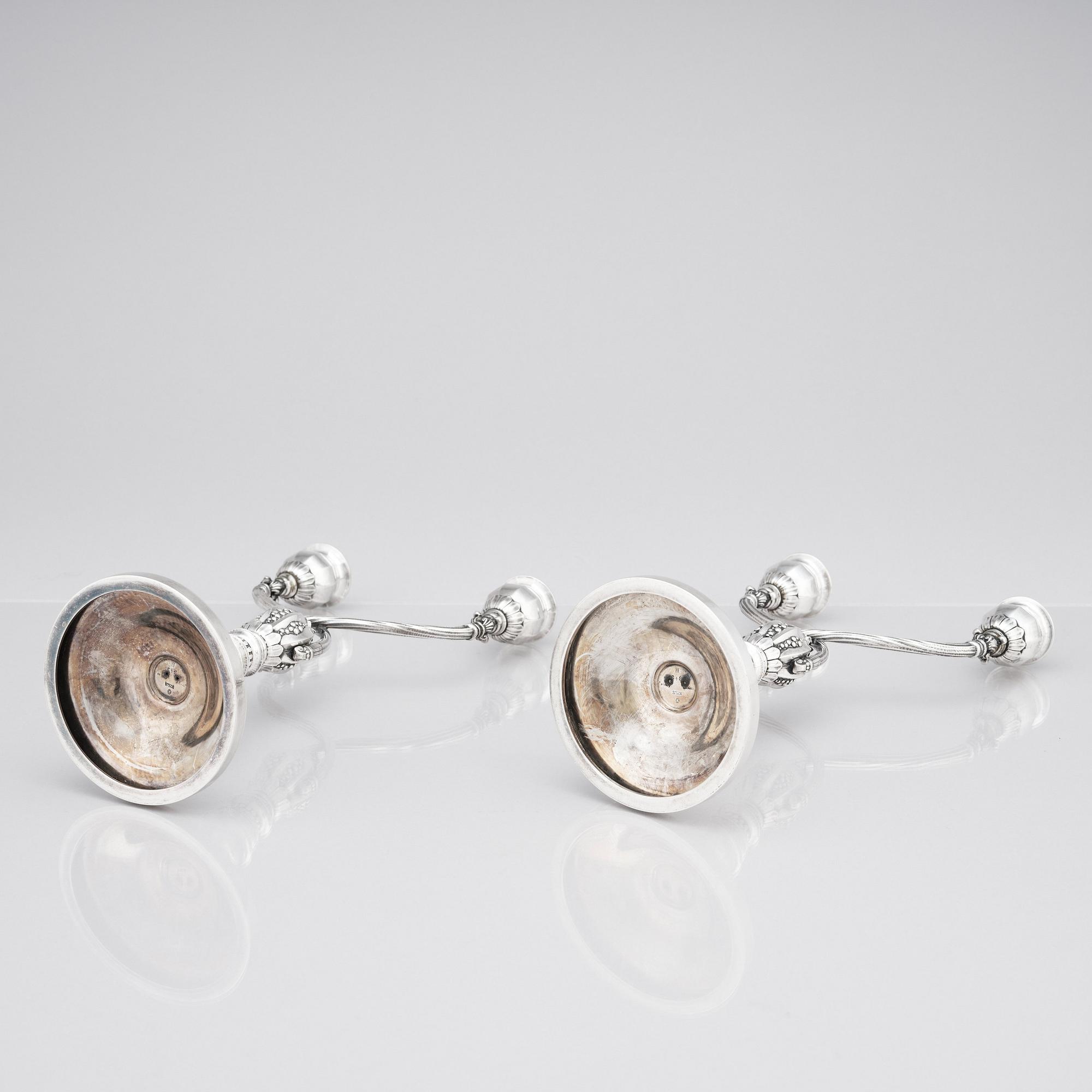 Johan Rohde, a pair of sterling silver candelabra for Georg Jensen, Copenhagen 1933-44, design nr 343.