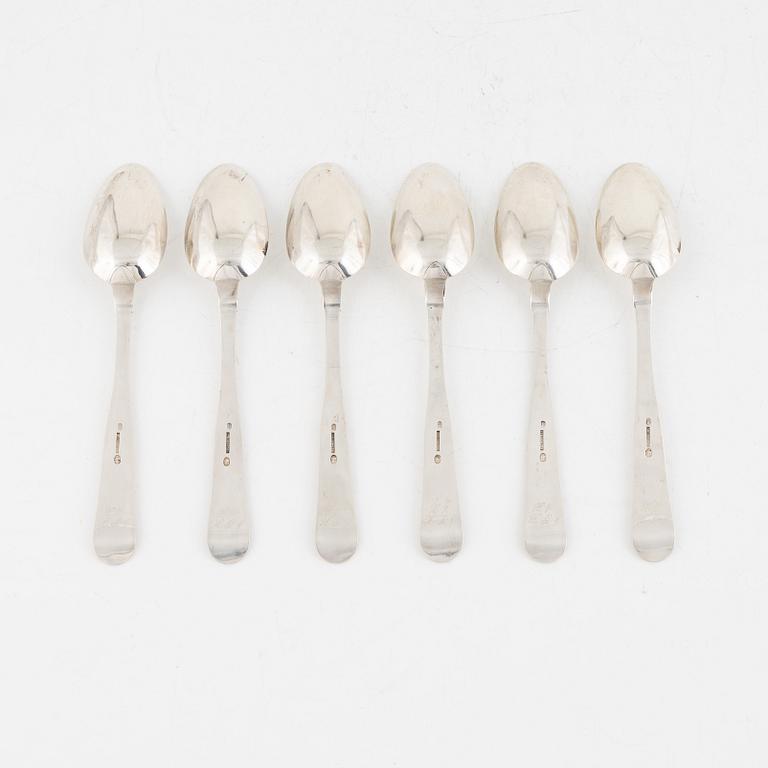 A set of six silver spoons, mark of Chresten Giedsted (1802-1875), Randers, Denmark.