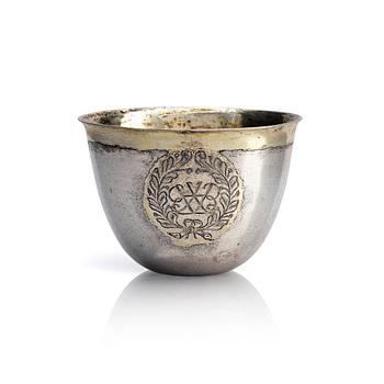 204. Hans Hansson Brun, tumlare, delvis förgyllt silver, Malmö 1695. Barock.