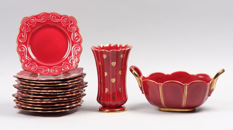 SERVISDELAR, 15 delar, flintgods, "Rubin", Arthur Percy, Gefle.