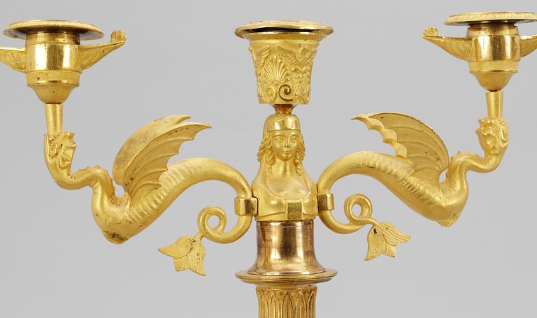 A pair of Empire three-light candelabra, probably Sweden.