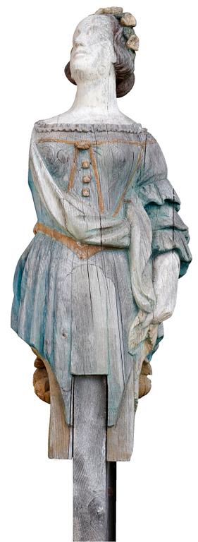 A WOODEN FEMALE FIGURE HEAD,