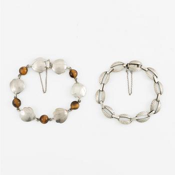 Two bracelets, Victor Janson, silver, one set with tiger's eye.