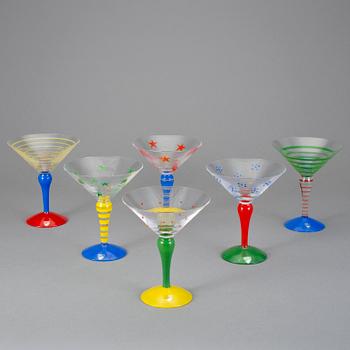 COCKTAILGLAS, 6 stycken, "Clown", Anne Nilsson, Orrefors, signerade.