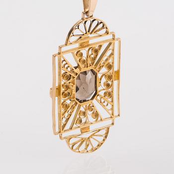 HÄNGE, 18K guld med rökkvarts samt pärlor. Guldvaruaktiebolaget, Malmö, 1930.