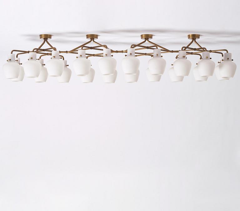 Hans Bergström, a rare and monumental ceiling lamp, ateljé Lyktan, Sweden, 1940-50s.