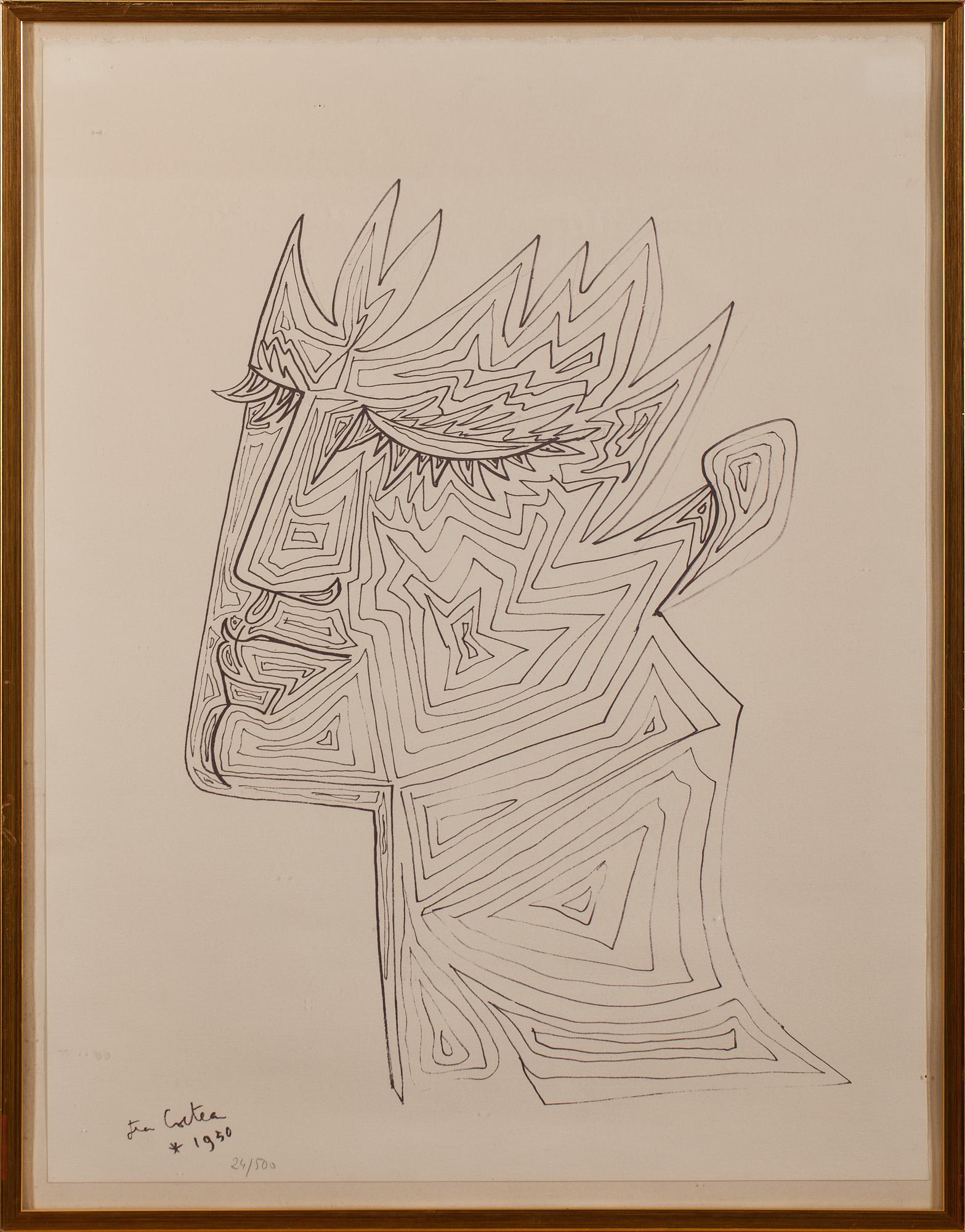 JEAN COCTEAU, efter. Litografi, signerad och daterad i plåt 1950. Numrerad 24/500.