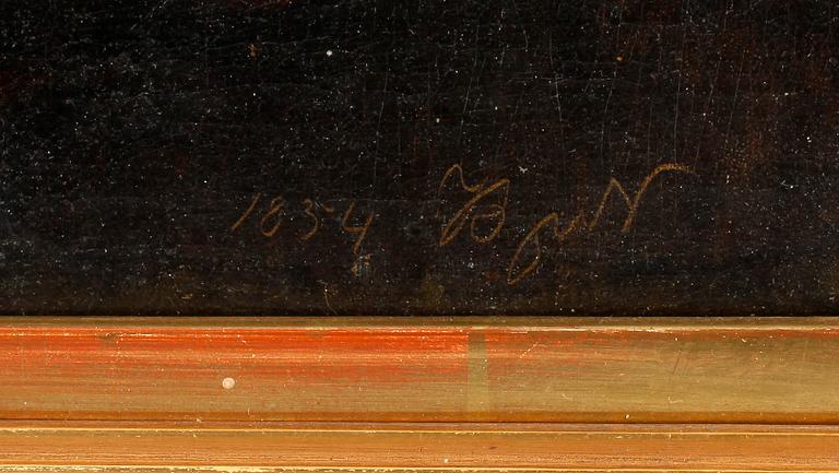 OKÄND KONSTNÄR, olja på duk. Otydligt signerad och daterad 1854.