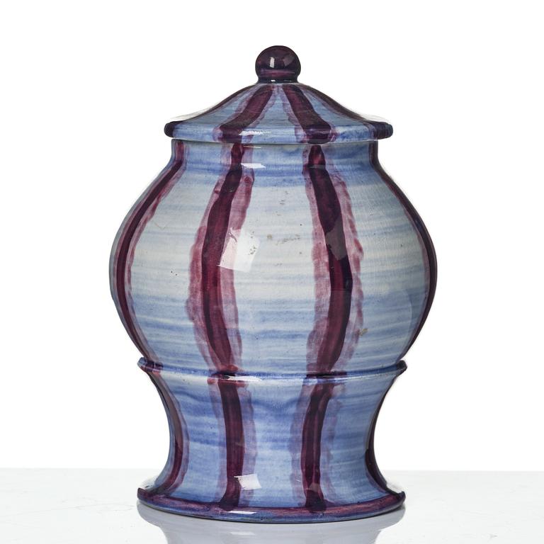 Wilhelm Kåge, a jar with cover, and four vases, creamware and porcelain, Gustavsberg, Sweden, 1917-1920.