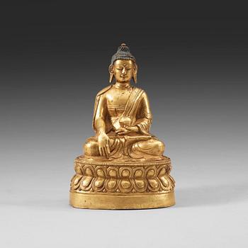 BUDDHA, förgylld brons. Sakyamuni Buddha, Tibet, sent 1800-tal.