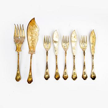 A 38 pcs 800/1000 silver fish cutlery, Gebr. Bernhard, around year 1900.